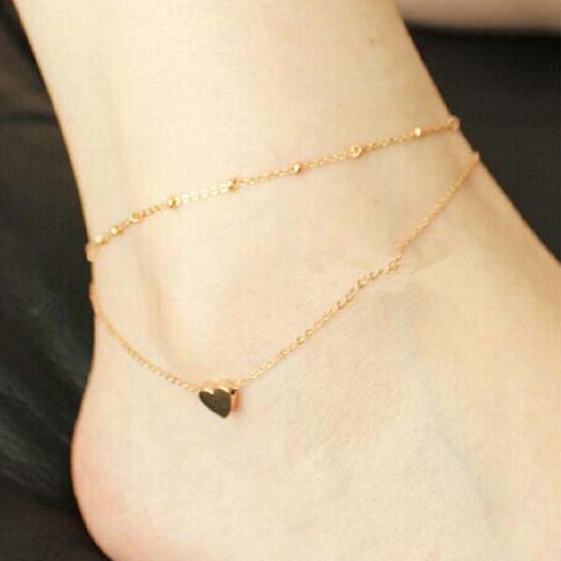 Fashion Double-layer Love Beach Anklet European Titanium Steel Peach Heart Gift Foot Decoration