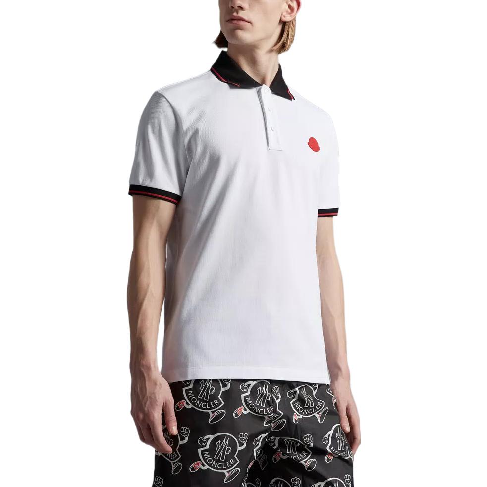 Moncler SS23 Color Block Logo Patch Short Sleeve Polo Shirt Men tops White I10918A0001284454001