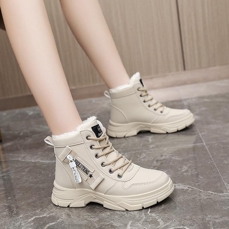 Winter Thick-soled Women Sneakers  New Warm Plus Velvet Cotton Shoes Large Size 42 Height-increasing Platform Women's Shoes