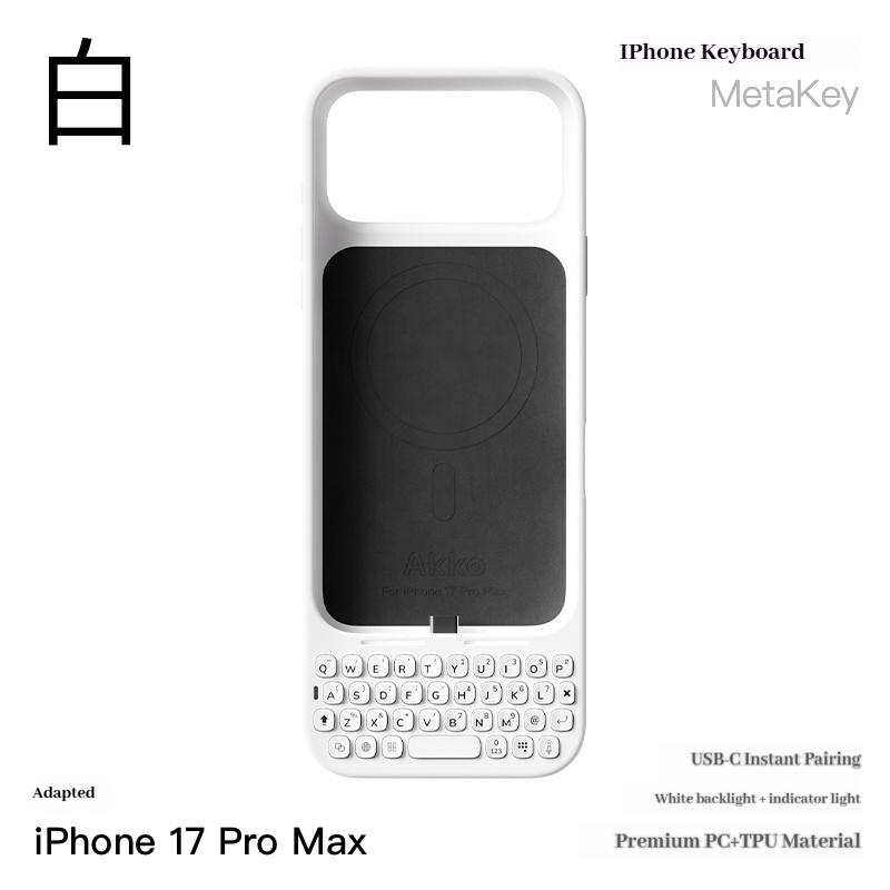 MetaKey Мобильная Физическая Клавиатура для iPhone 16/17 Pro Max Plug&Play Подсветка Клавиш Управление Перелистыванием Страниц Защитный Чехол для Телефона 17pro max-white