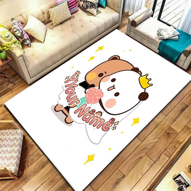 Bear Panda Night Custom Name Carpet Rug For Living Room Bedroom Home Sofa Decoration Kids Play Nonslip Floor Mat