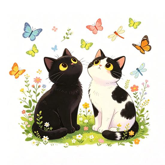 Black White Cat Flower Electrostatic Adhesion Waterproof Design Window Sticker Glass Decal