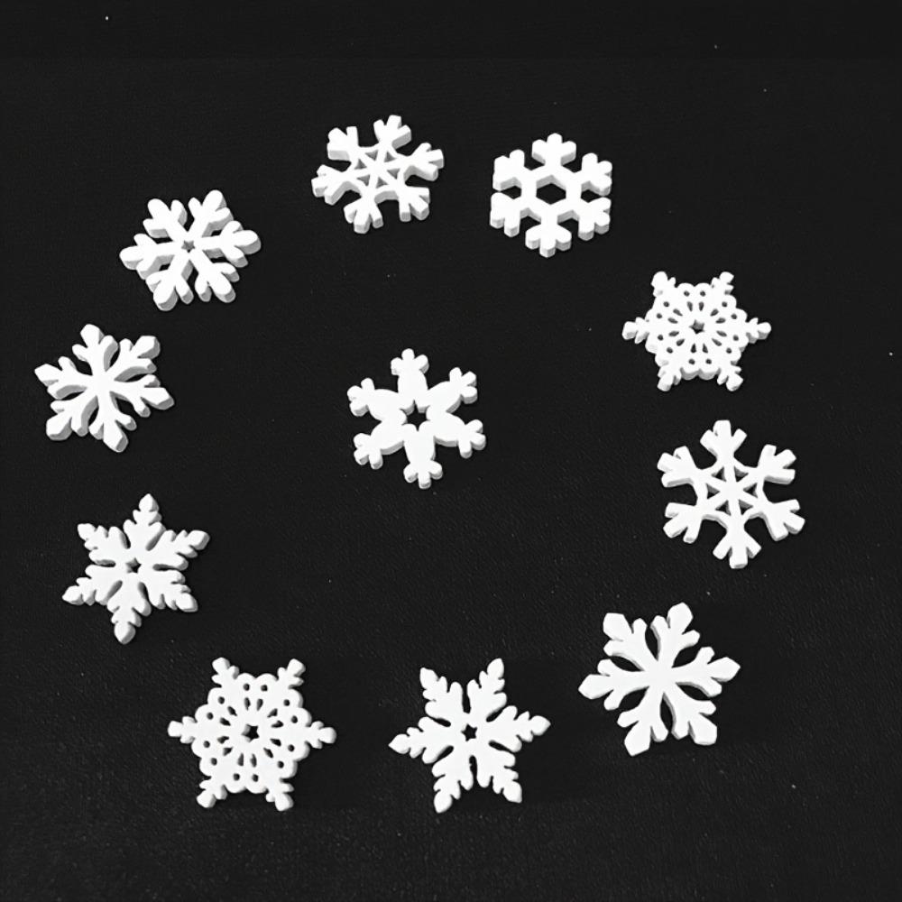50pcs Vintage White Wooden Snowflakes - Perfect for Christmas & Holiday Decor, Home, Office.