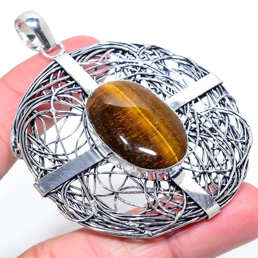 

Подвеска ручной работы из стерлингового серебра 925 пробы с натуральным тигровым глазом 2,99 дюйма K7p95