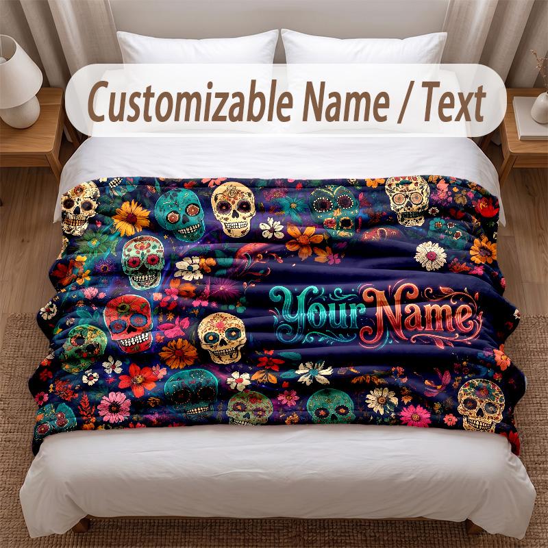 Celebration Theme Soft Blanket Personalized Custom Name Text Print Warm Blanket Home Sofa Bedroom Decor
