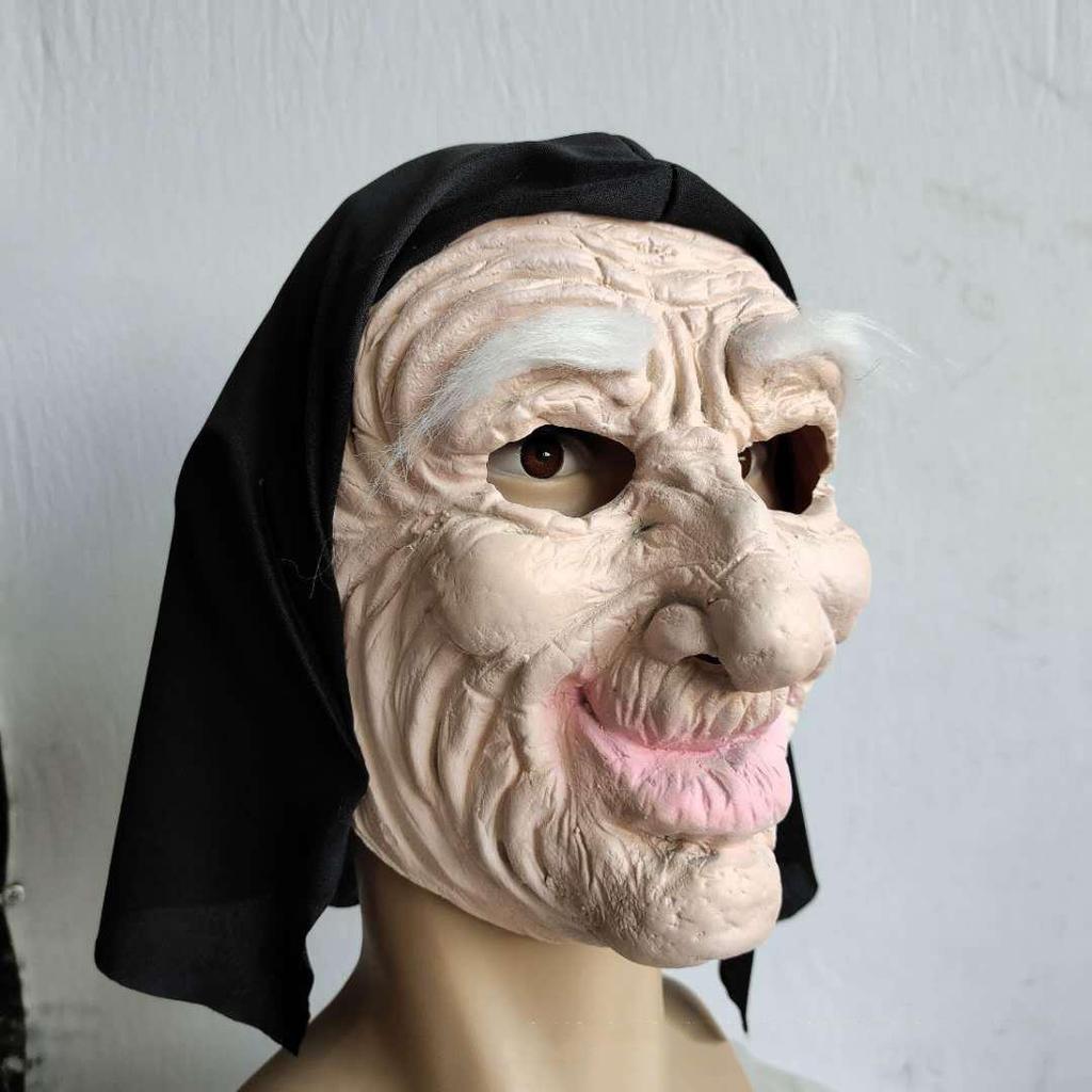 White Eyebrow Turban Old Man Latex Mask, Party Live Broadcast Mask