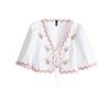 Spring and Summer New Women's Clothing Wavy Edge V Neck Half Length Puff Short Sleeve Florals Embroider Poplin Tops 1281793