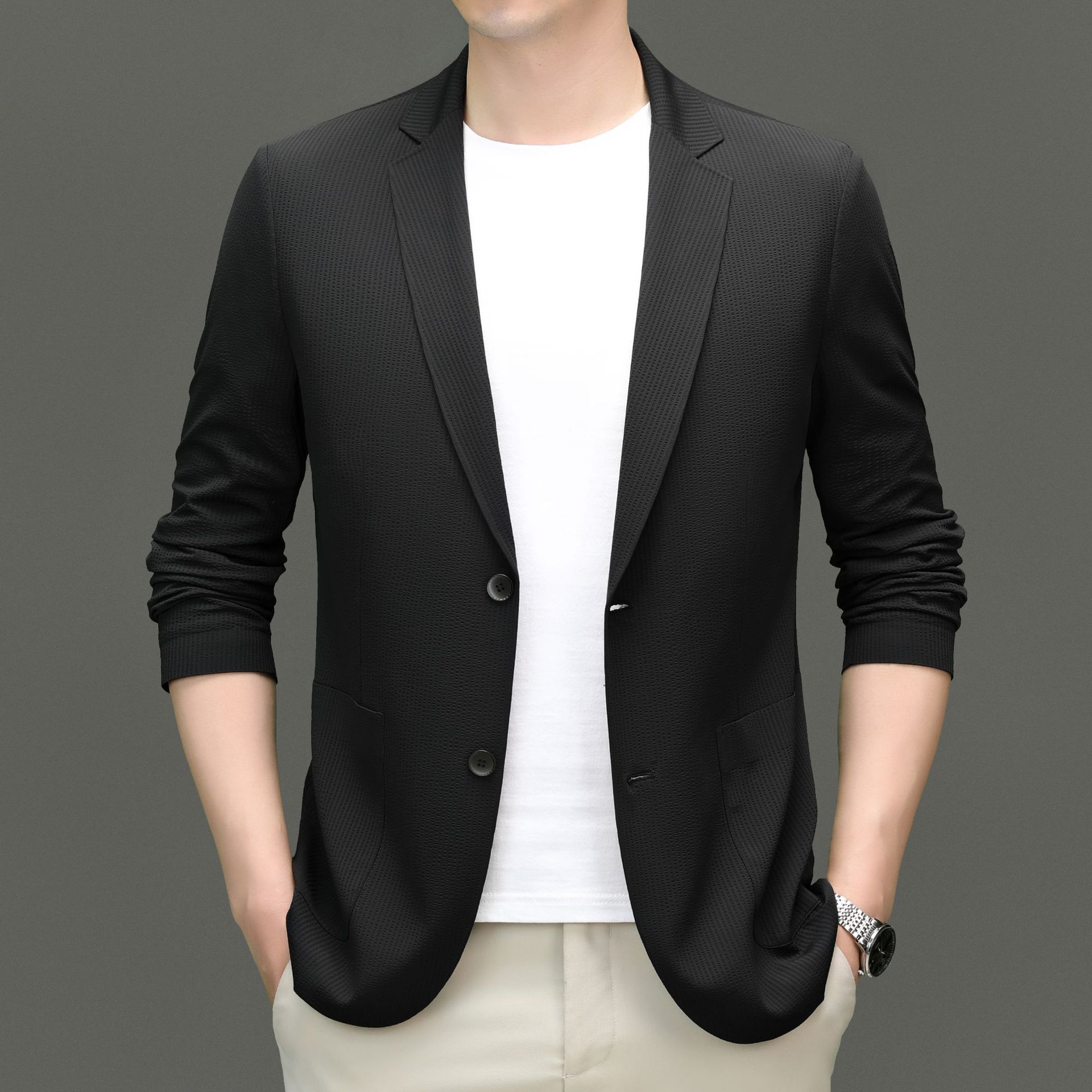 

Мужской повседневный пиджак Новый весенне-осенний универсальный маленький костюм 4XL чёрный