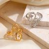 Vintage Filigree Open Ring Stainless Steel Gold Color Women Finger Rings Zircon Wedding Band Gift Wholesale