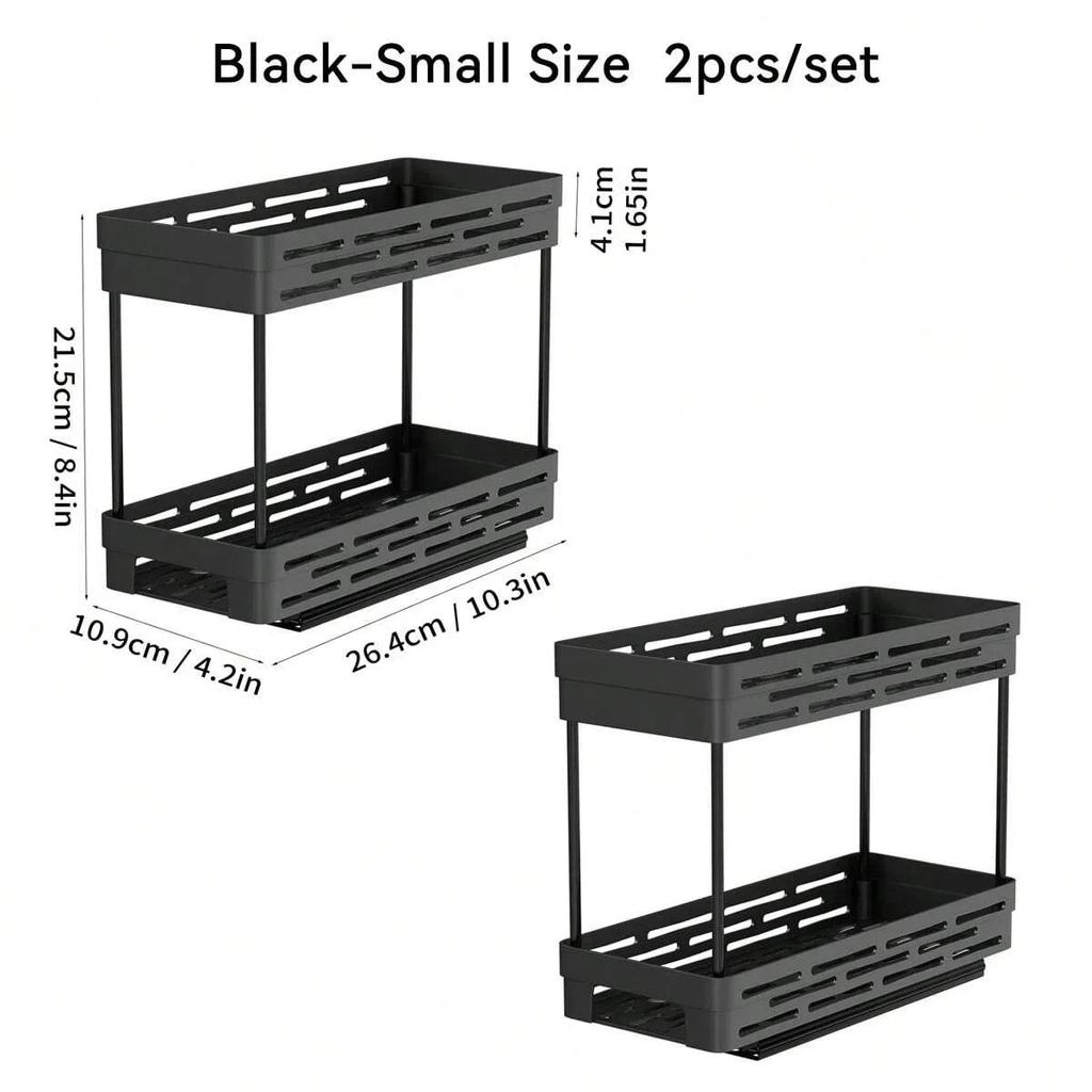 2 Tier Seasoning Bottle Sliding Storage Rack Cabinet Multipurpose Drawer Organizer Shelf Plastic Kitchenware Spice Rack