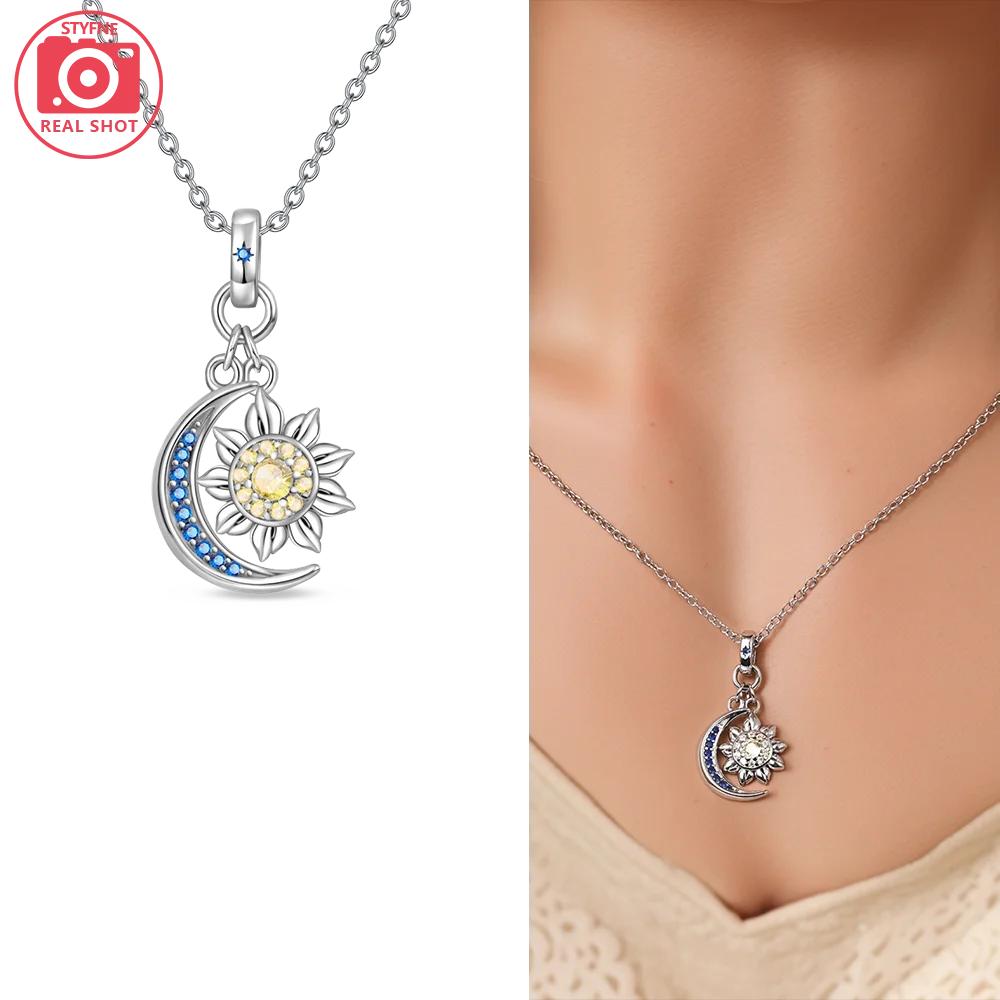 

Original Copper Necklace Starry Sky Pendant Blue Zircon Moon Star Heart Necklace Women Jewelry Classical Anniversary Gift