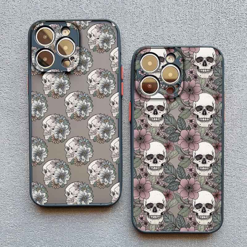 Deluxe Skull Flowers Phone Case For iPhone 15 14 13 12 11 Pro Max 13 12 Mini 8 7 15 14 Plus X XR XS Shockproof Black Phone Cover