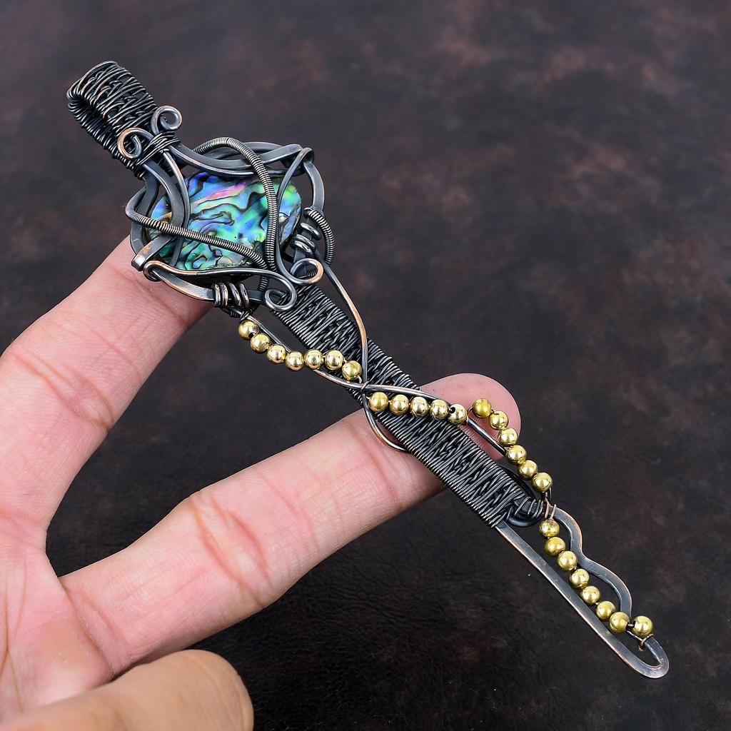 Abalone Muschel Anhänger Kupferdraht gewickelter Anhänger Edelstein Schmuck Schlüssel Design Anhänger Geschenk für Mutter Handgemachter Anhänger Einzigartiger Kupferschmuck