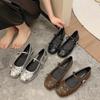 New Silver Round Toe Low Heeled Mary Jane Single Shoes Women New Retro Dress with Shallow Mouth Small Leather Shoes