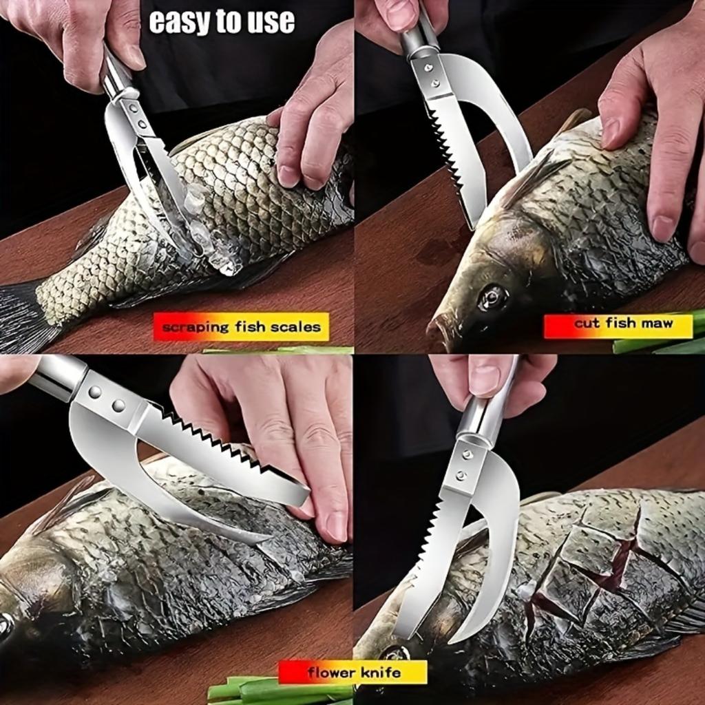 2 Pezzi acciaio inossidabile raschietto per pesce, strumento portatile per rimuovere le interiora del pesce, utensile multifunzionale per la lavorazione e la cottura di frutti di mare in cucina