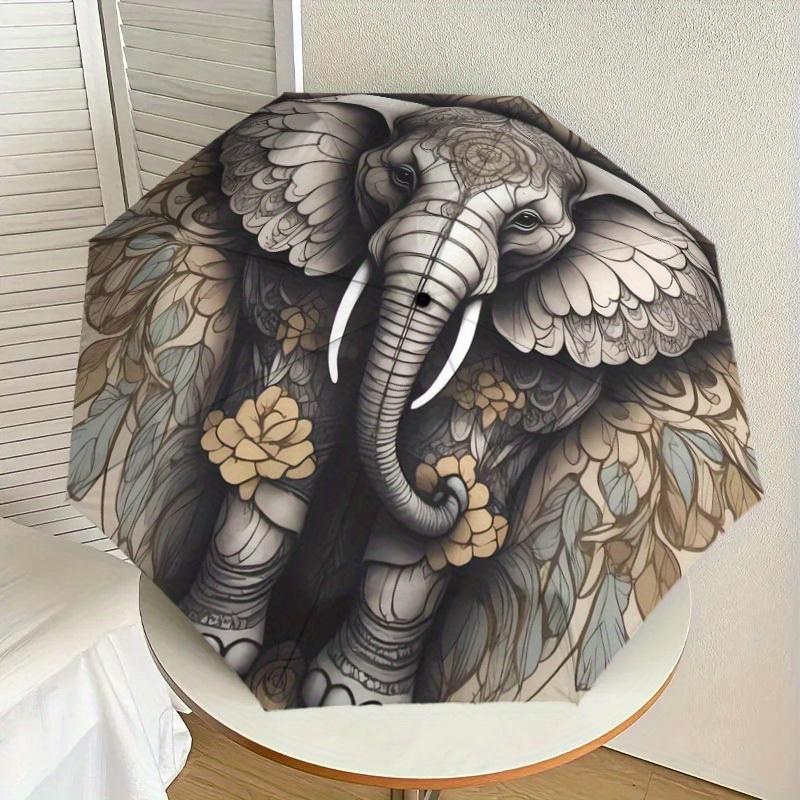 1pc Elephant Mandala Themed Umbrella -Home Travel Portable Outdoor Accessories, Multi-functional Umbrella Gift081615