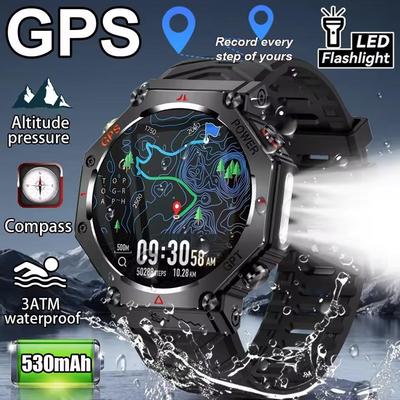 Men Outdoor Sport Smart Watch KC91 Compass Altitude Air Pressure Large Battery Flashlight BT Call Fitness Tracker Smartwatch