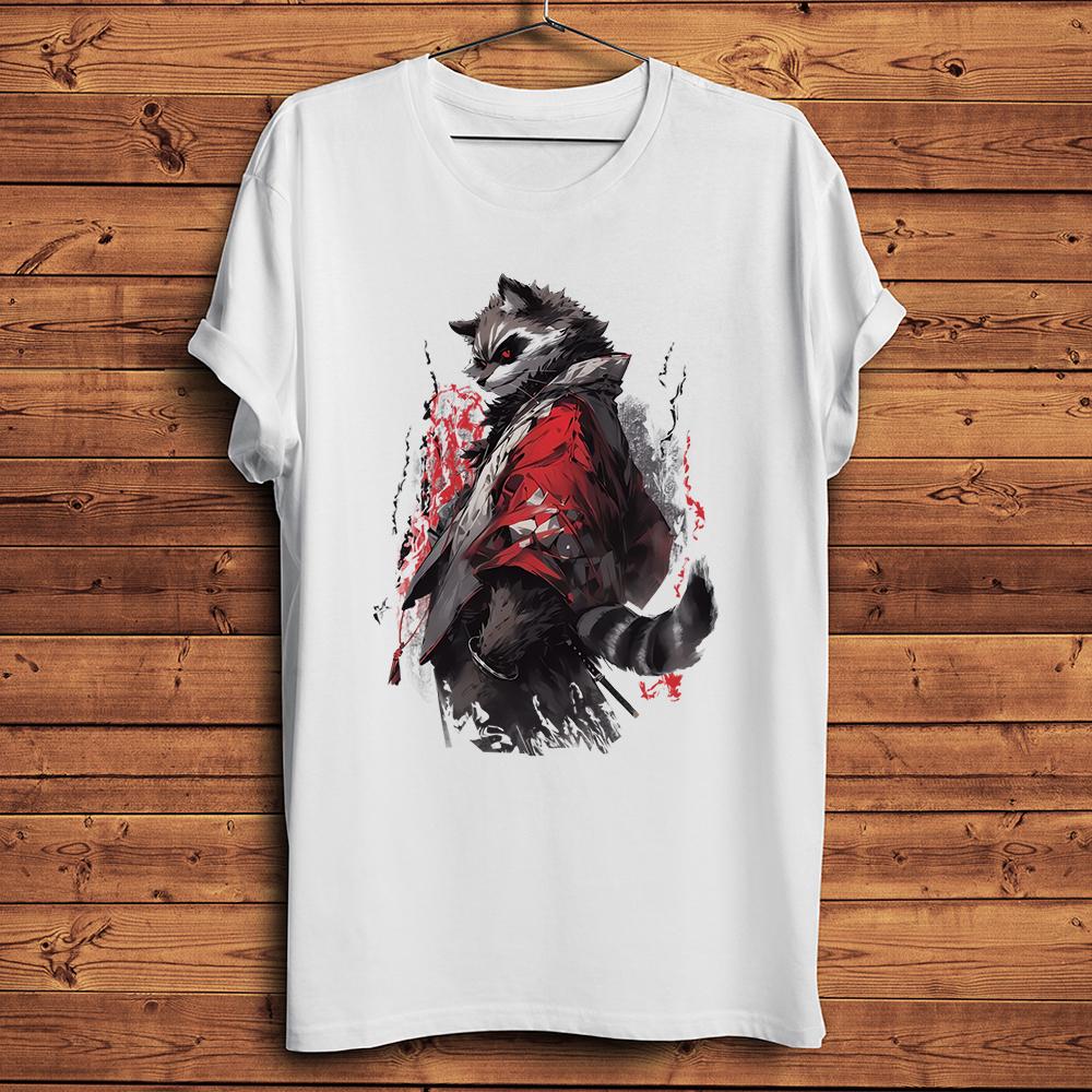 Vintage Samurai Raccoon SwordsUnisex Warrior Funny T Shirt Unisex Casual Short Sleeve TShirt Unisex Streetwear Tee Breathable Print