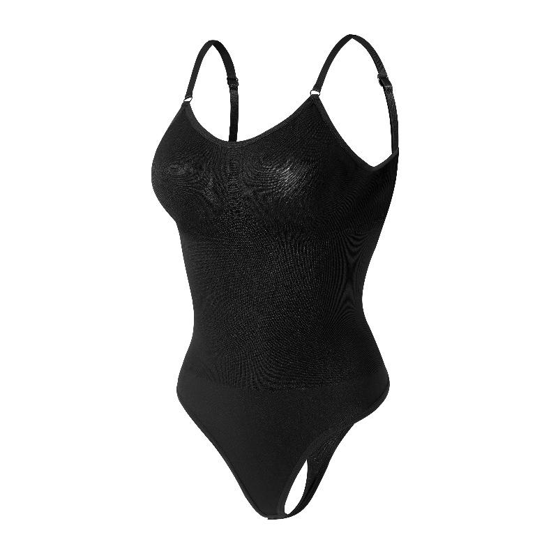 Nahtloser Body Figurbetonender Body mit tiefem Rückenausschnitt, formende Shapewear, sexy Tanga, Knopfleiste vorne, einfarbiger Einteiler