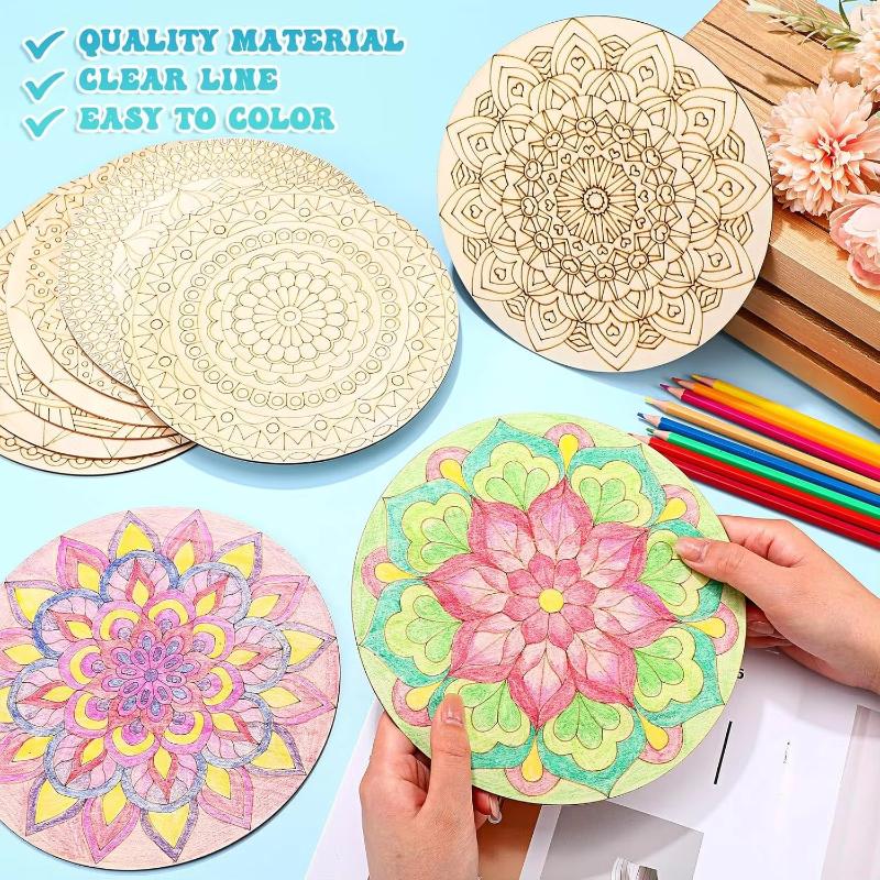 Wooden Mandala Painting10 Unfinished Wood Cutouts with for Making Kit Mandala Crafts for Painting DIY Crafts Home Decors