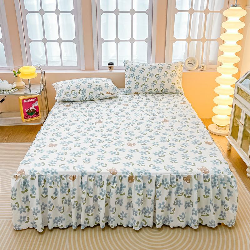 Soft Bed Skirt Printed Bed Cover with Rufffles Simple Style Mattress Protector falda de cama Lace Bed Sheets (No Pillowcase)