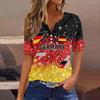Women's V Neck Short Sleeve Button T Shirt Soccer Print Fan Top World Cup Supporter Apparel Casual Fit Lightweight Fabric