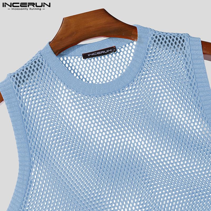 INCERUN Herren Ärmellos Mesh Durchsichtig Party Club Tanktops