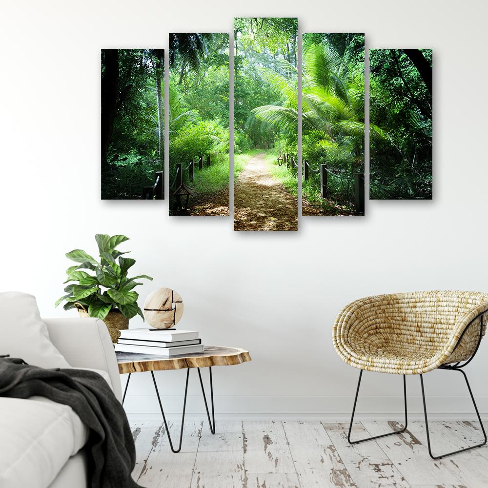 Five Piece Picture Canvas Print Green Forest Path