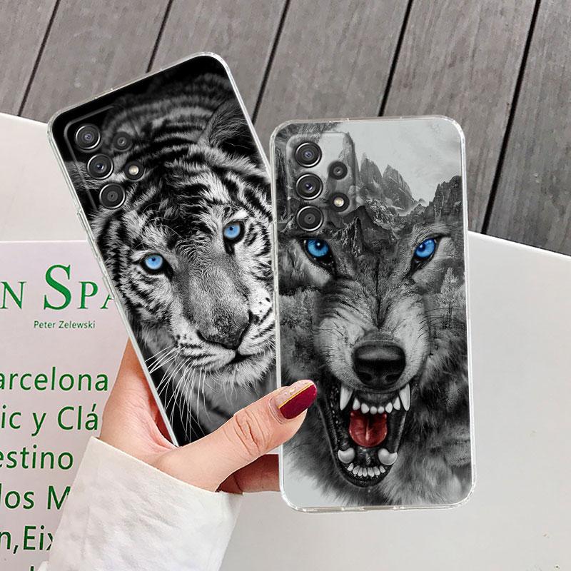 Wolf Lion Tiger Animal Case For Samsung Galaxy A55 A54 A52 A53 5G A15 A14 A13 A21S A23 51 A34 A35 A33 A32 Phone Case Clear Cover