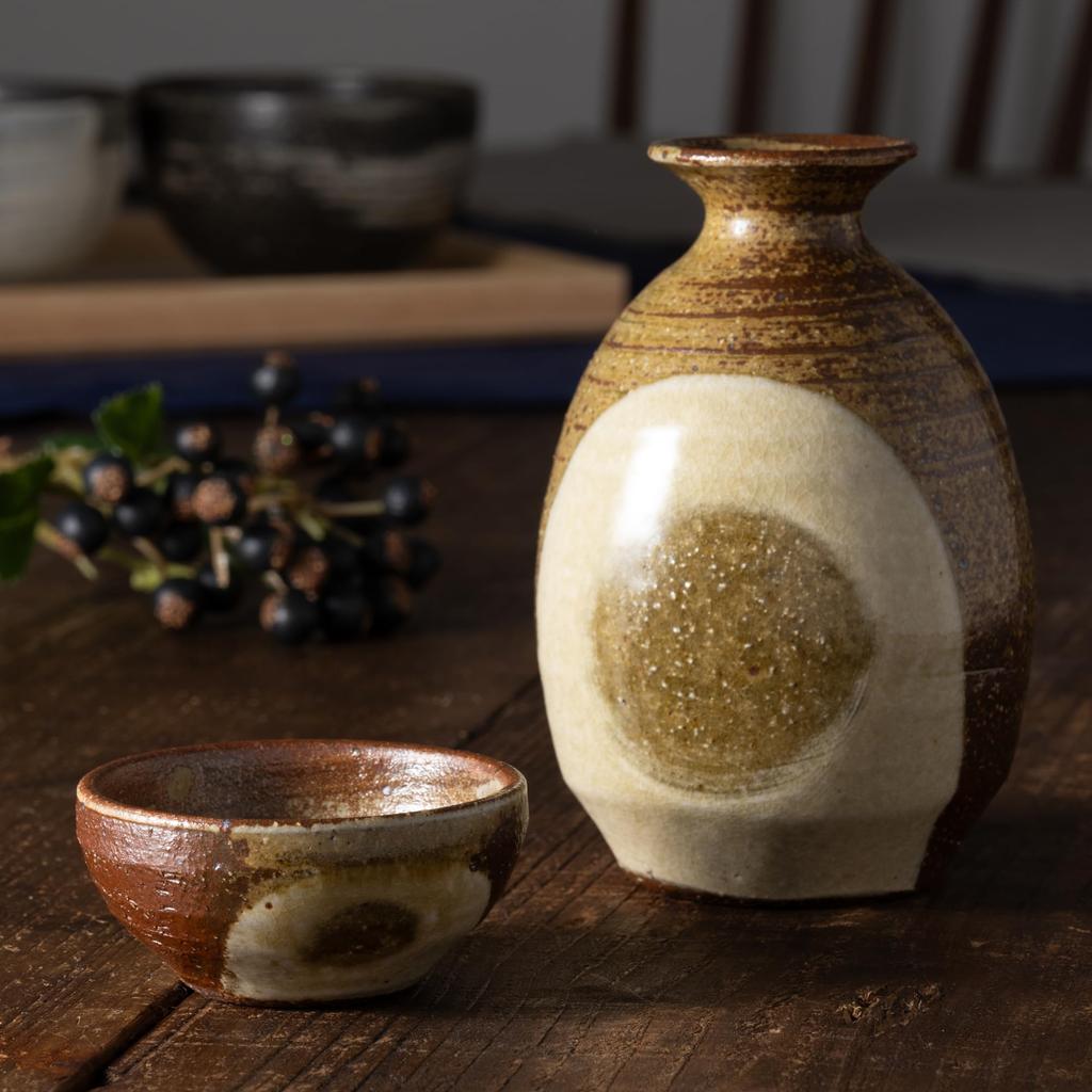 Marui Seito Shigaraki Ware Hechimon Sake Cup, Approximately 6cm Diameter, Gray Circle Pattern, Brown, MR-3-4301