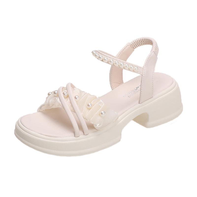 Sandals women's summer 2025 new fashion platform fairy style Roman shoes pearl outer soft-soled sandals