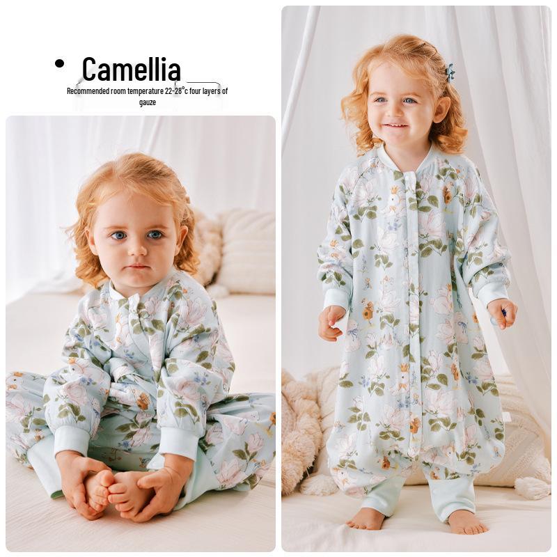 

Baby Bamboo Gauze Sleep Romper - 4-Layer Split-Leg Pajamas for Spring/Summer 90 cm