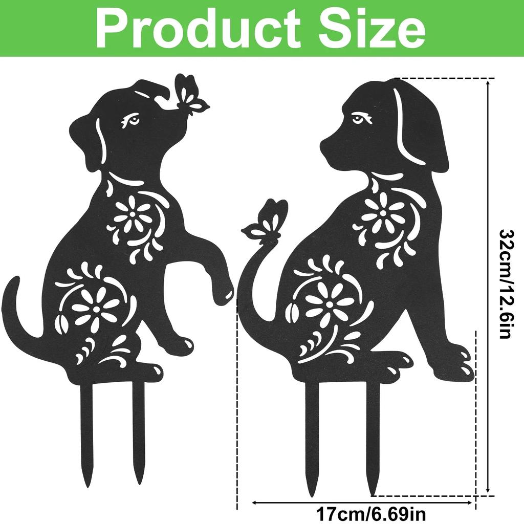 8/2PCS Metal Dog Garden Decor for Outside Decorative Garden Stakes Black Dog Silhouette Yard Art Decor Outdoor Decorations
