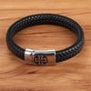 Black Color Cross Pattern Alloy Buckle Genuine Leather Bracelet For Men Stainless Steel Fine Jewelry Sculpture Bracelet