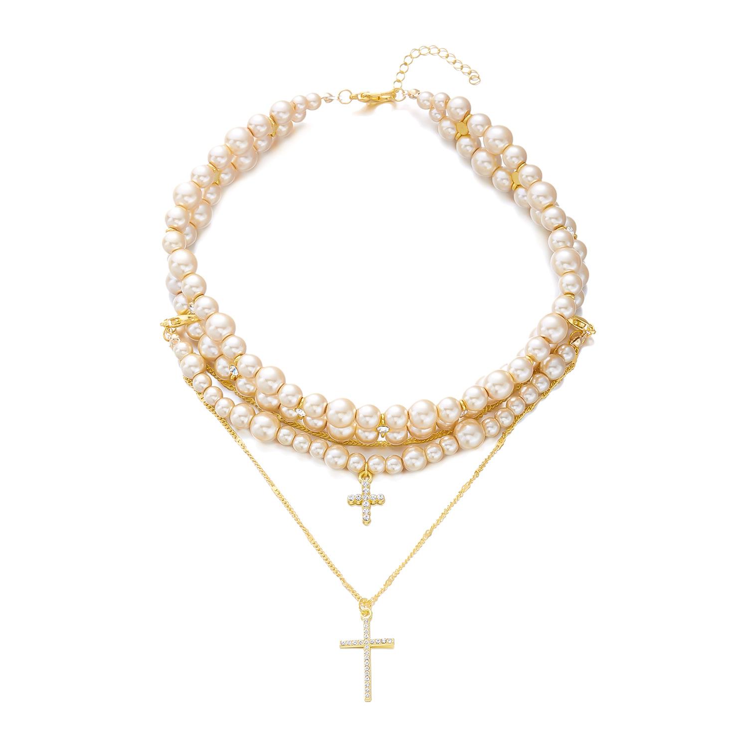 

Beads Cross Pendant Necklace for Women Punk Jewelry Accessories