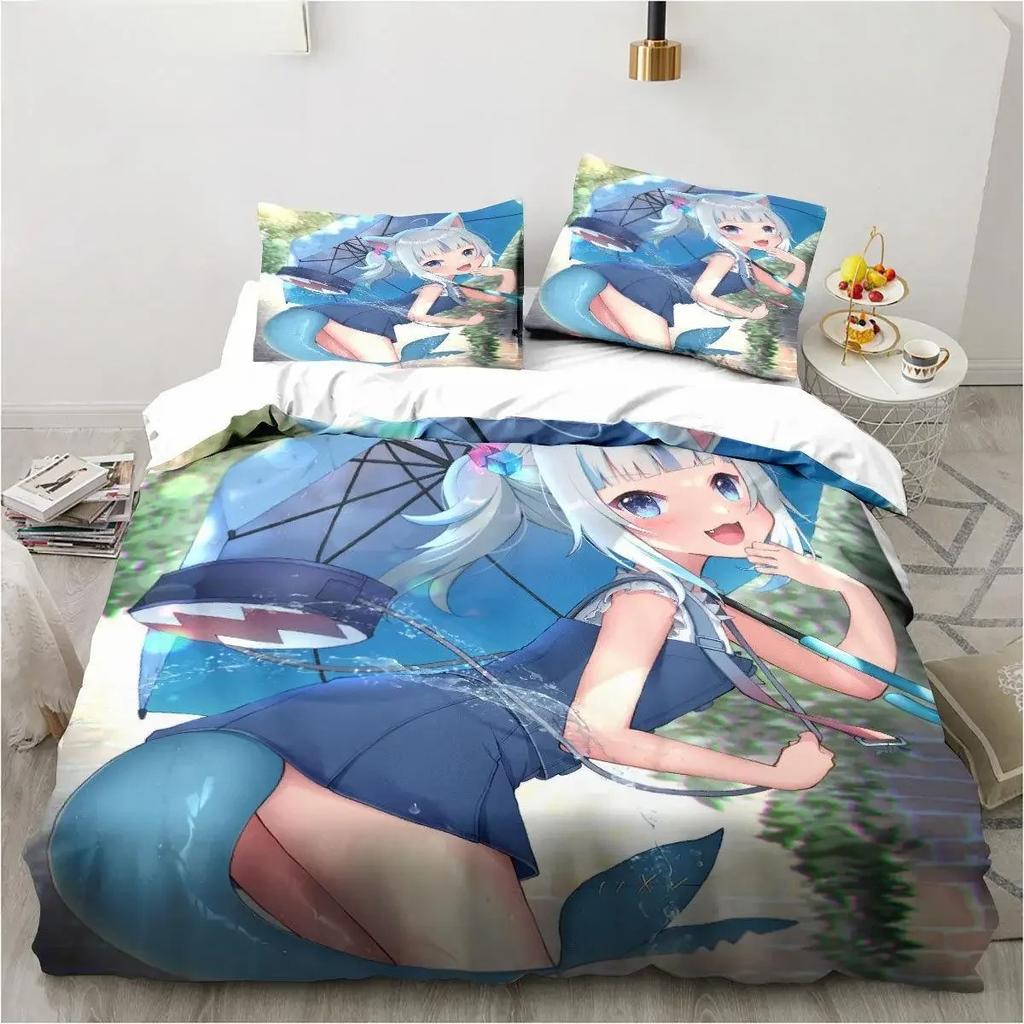 Warm Trendy Kawaii Gawr Gura Cute Girl My Angle Child Polyester or 3D Print Anime King Twin Double Quilt