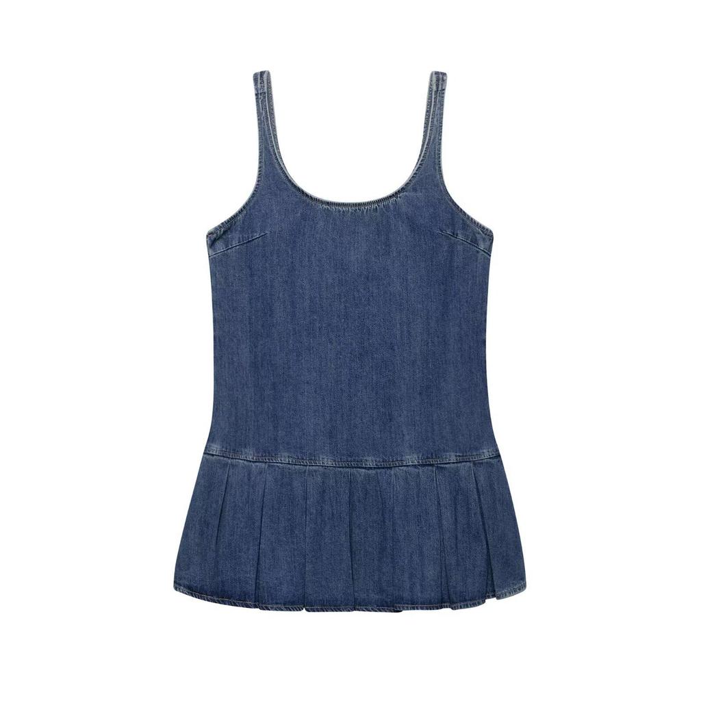 2025 Spring Fashion: European & American Style Women's Pleated Denim Dress
