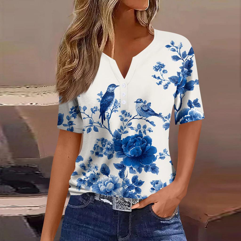 Women's Blouse Fashionable And Casual Short-Sleeved Printed T-shirt Top