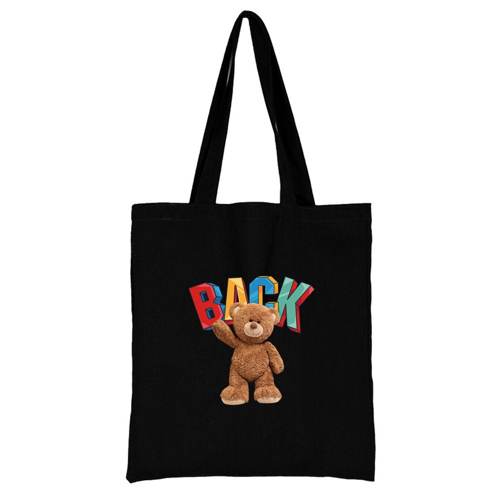 Summer New Teddy Bear Series Canvas Tote Bag Harajuku Style Black Printing High Capacity Shoulder Bag Fashion Shopping Bags