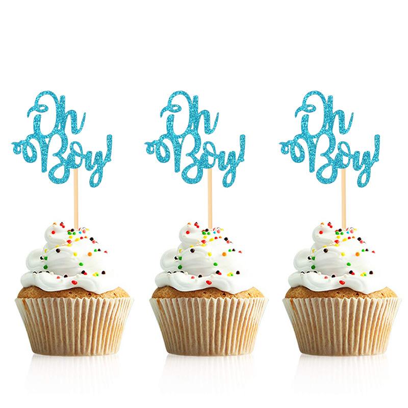 10Pcs Gold Oh Baby Cupcake Topper Boy Girl Baby Shower Gender Reveal Kids 1st Birthday Party Decoration Cake Decorating Supplies