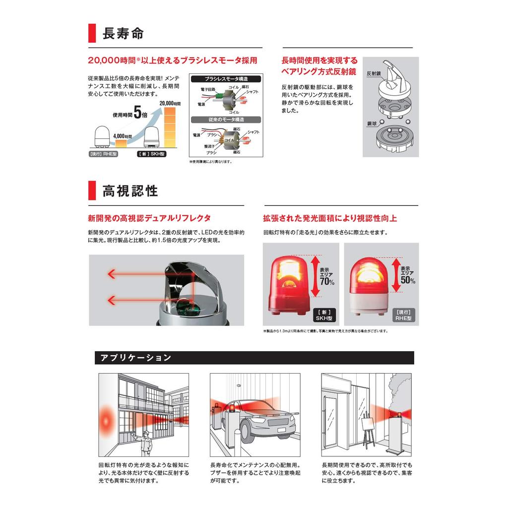 PATLITE Rotating Mount SKH-M1J-Y Beacon, 100, DC12-24V, Yellow, 3-Bolt
