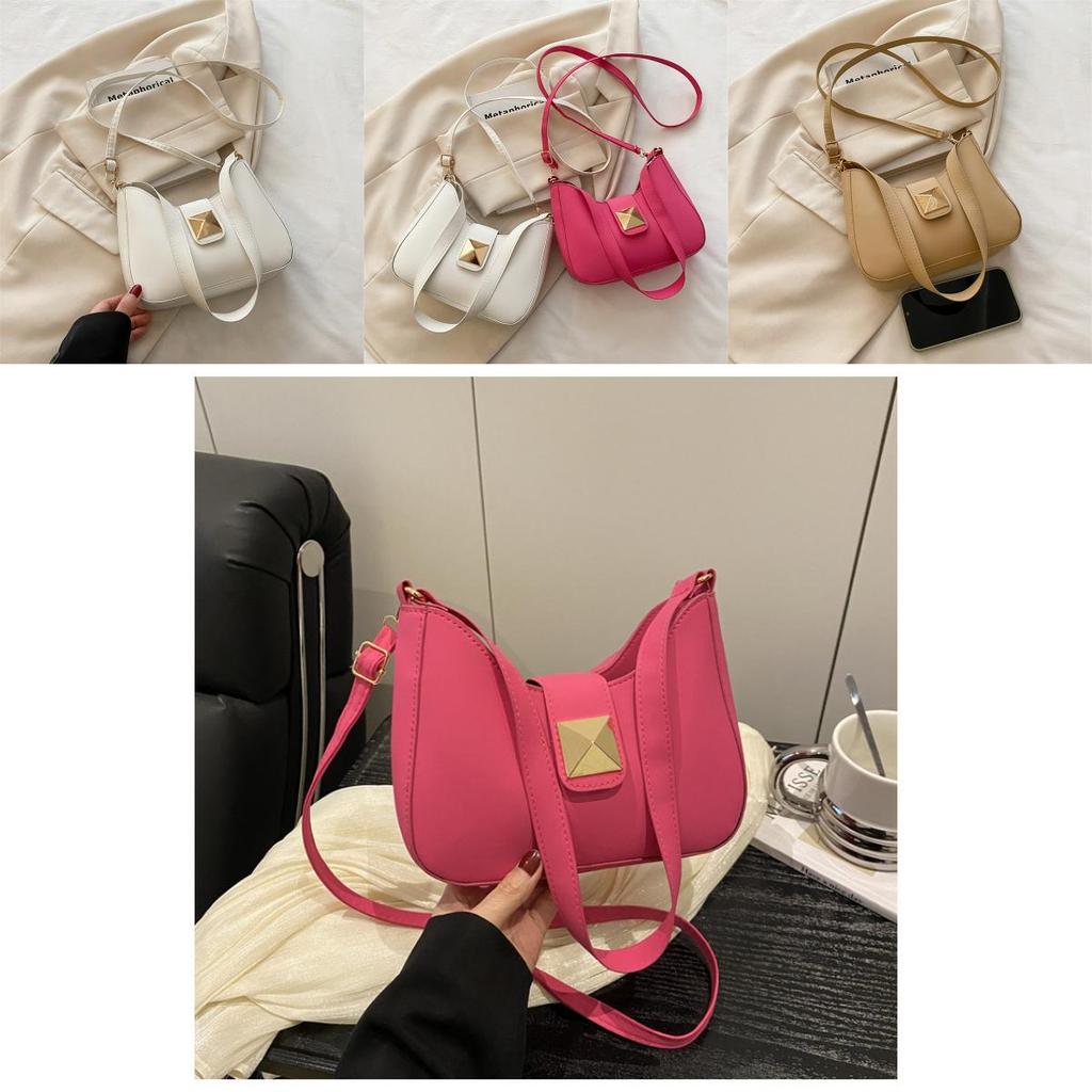 Simple Solid Color Gold Buckle Decoration Women Casual Shoulder Bag For Casual Outings