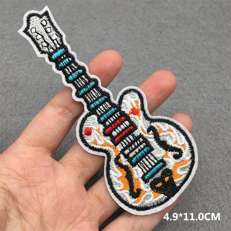 Flame Guitar Rock Embroidered Patches On Clothes Music Disco Headset Dj Punk Stripes Iron On Patches For Clothing Diy Appliques