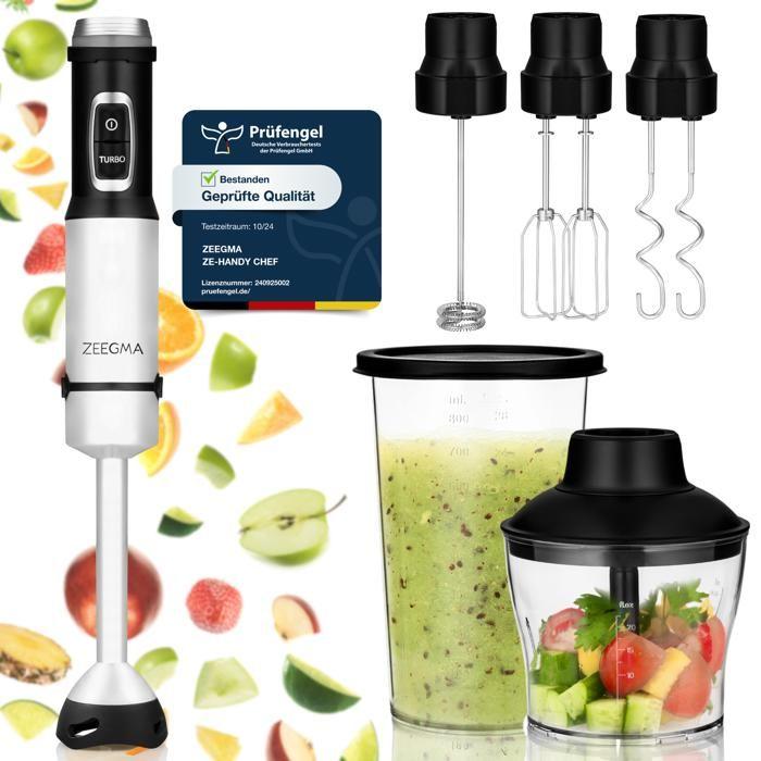 Mixeur Plongeant 5en1 Zeegma Handy Chef - 1500W - 15 Vitesses - Sans BPA - Lames En Acier Inox - 800 Ml
