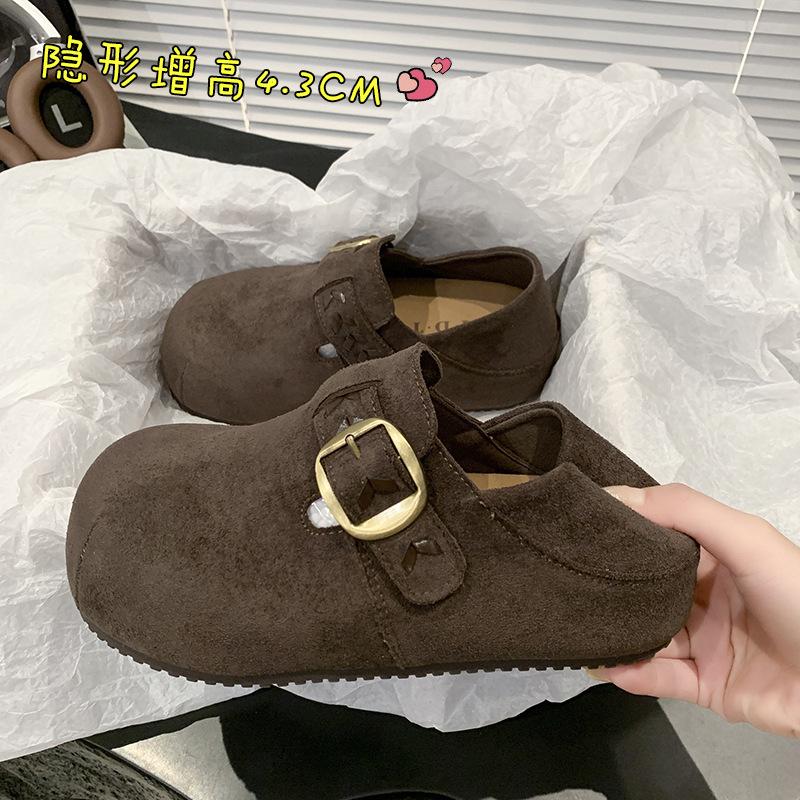 Belt buckle Small bag head half slippers Women's outer wear velvet 2025 new one-pedal thick-soled versatile Boken drag