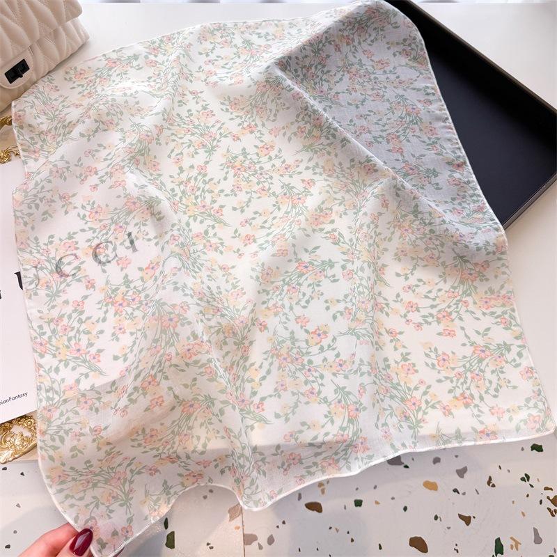 2025 Korean Version Cotton Linen 50 Small Fresh Fashionable Printed Square Scarf Silk Decoration Spring Summer Sun Protection
