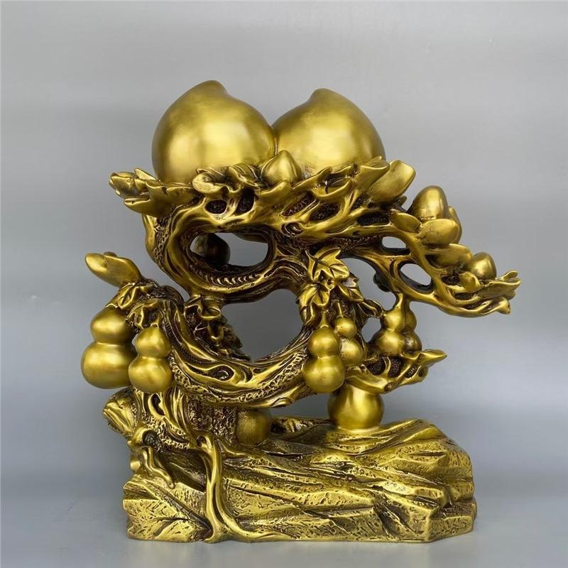 Pure copper longevity home and office decorative craft ornament, fortune gourd fairy peach birthday gift