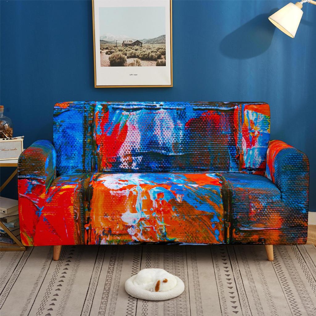 Color Dustproof And Non-Slip Elastic Sofa Cover Pad, All-Inclusive Multi-Color 3D Digital Magic Cover For All Seasons