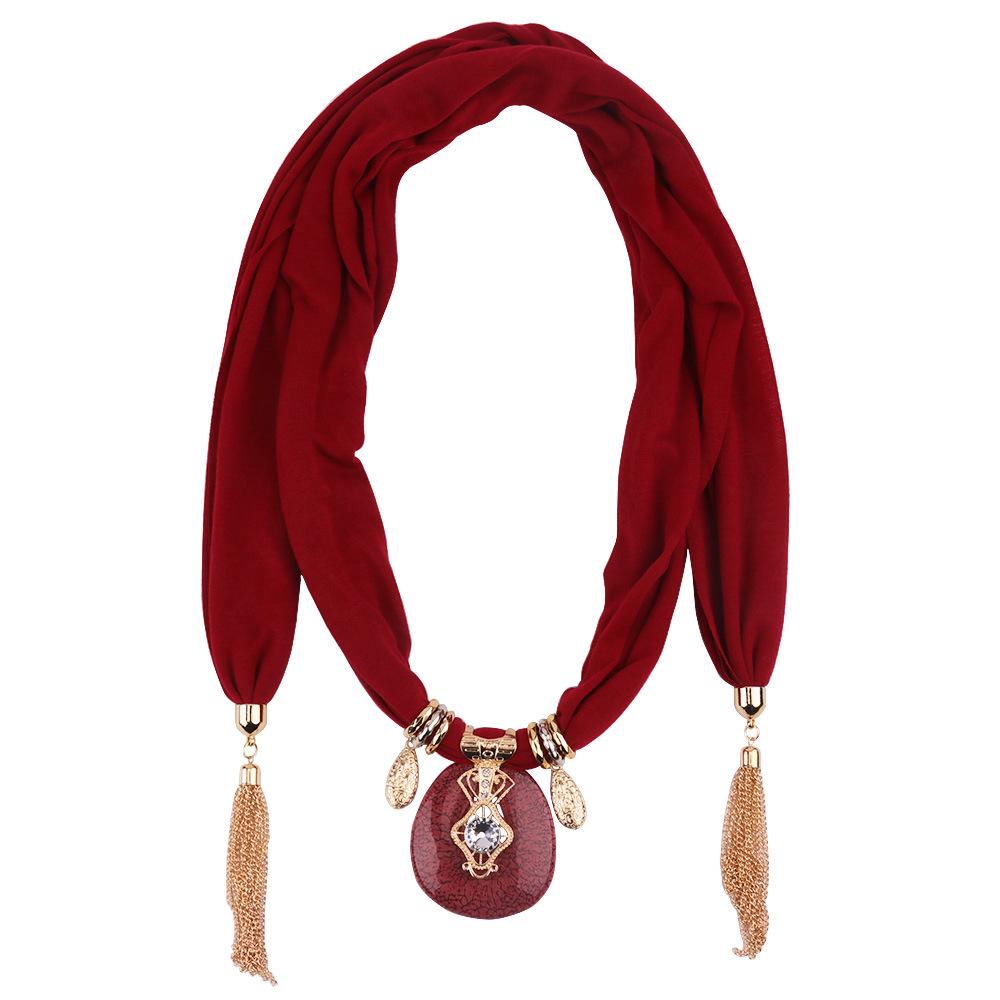 Chiffon Tassel Pendant Scarf Jewelry - Women's Mixed Color Necklace Shawl