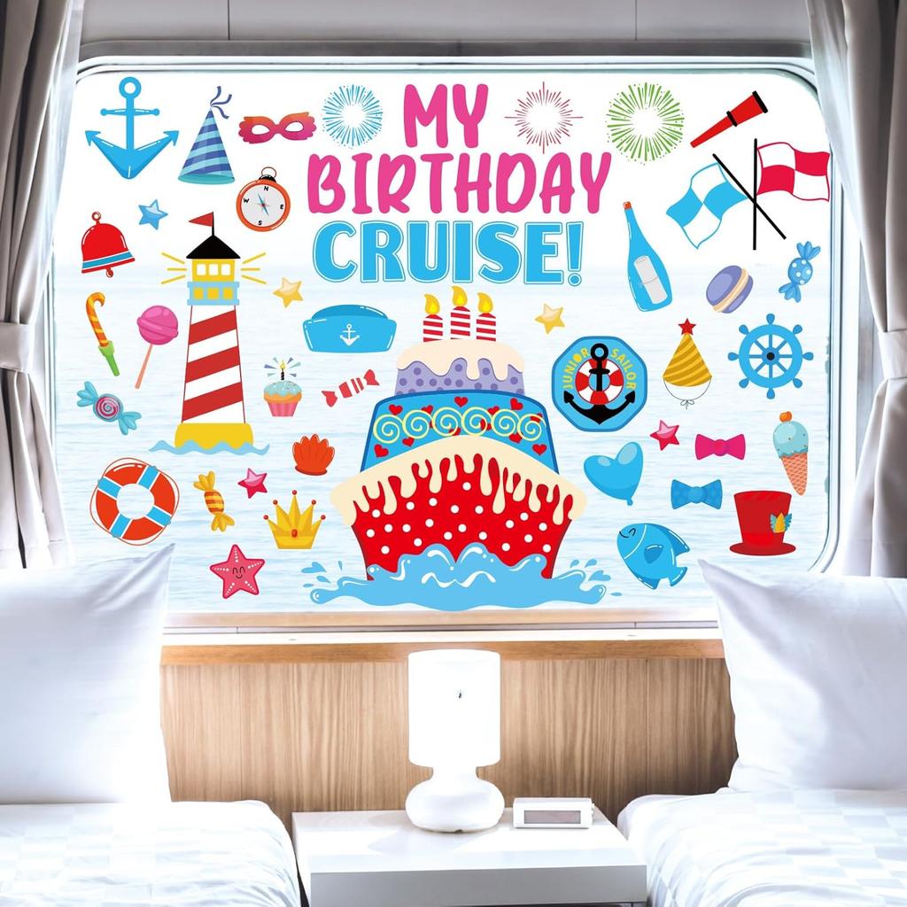 Whaline 6 Sheets Happy Birthday Window Clings Colorful Birthday Cake Balloon Banner Double-Sided Window Stickers for Boys Girls Anniversary Party